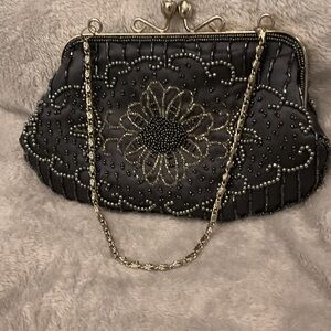 Elegant Black Beaded Evening Bag